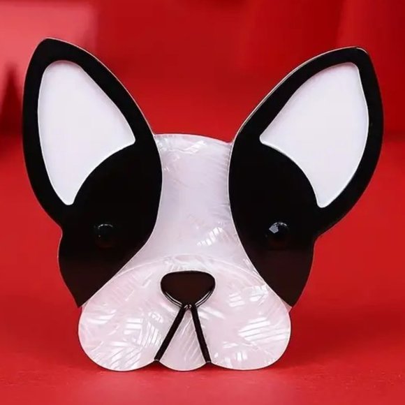 Boston Terrier Dog Brooch Pin Frenchie Purse Bag Charm 3D Cute Puppy GIFT - Picture 1 of 5